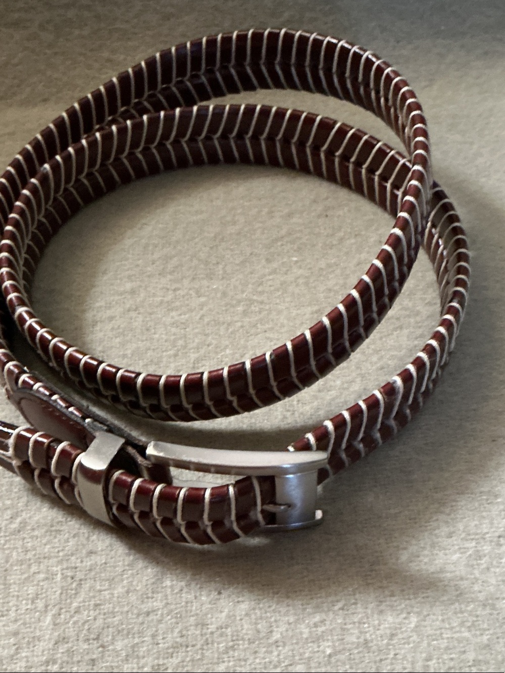 Woven Wrap Belt in Dark Brown with Silver Buckle